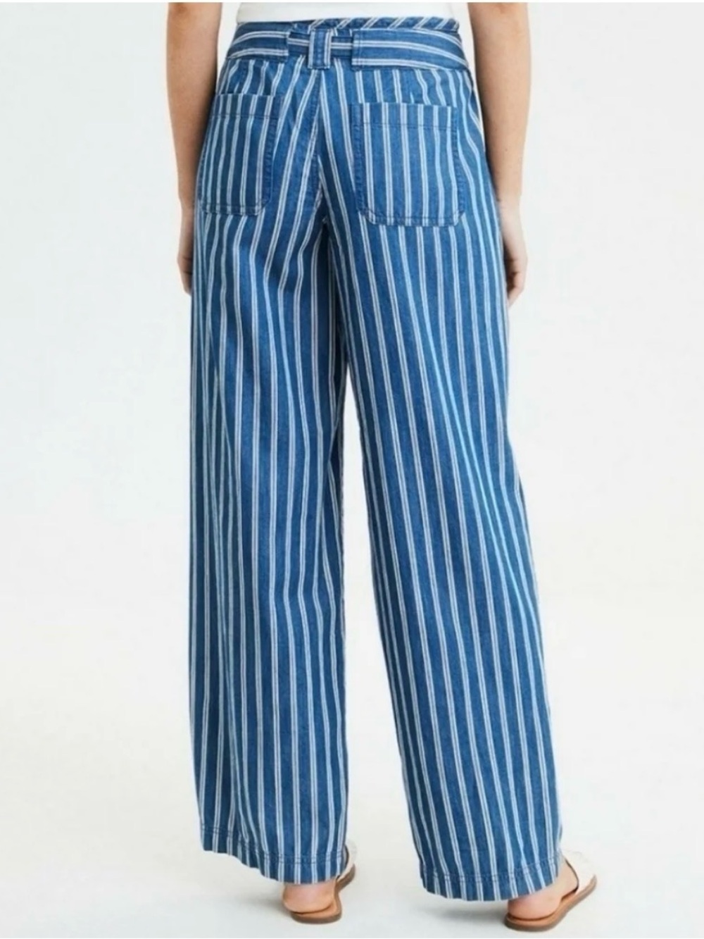 American Eagle Outfitters Blue and White Vertical Stripe Wide-Leg Pants Size 8 - Picture 3 of 14